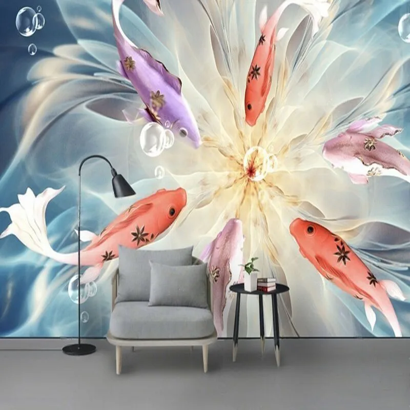 Commercial Wallpaper Printing - Poisson paon en relief moderne et