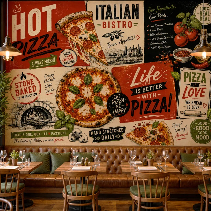 Commercial Wallpaper Printing - Papier peint mural vintage Pizza, affiche
