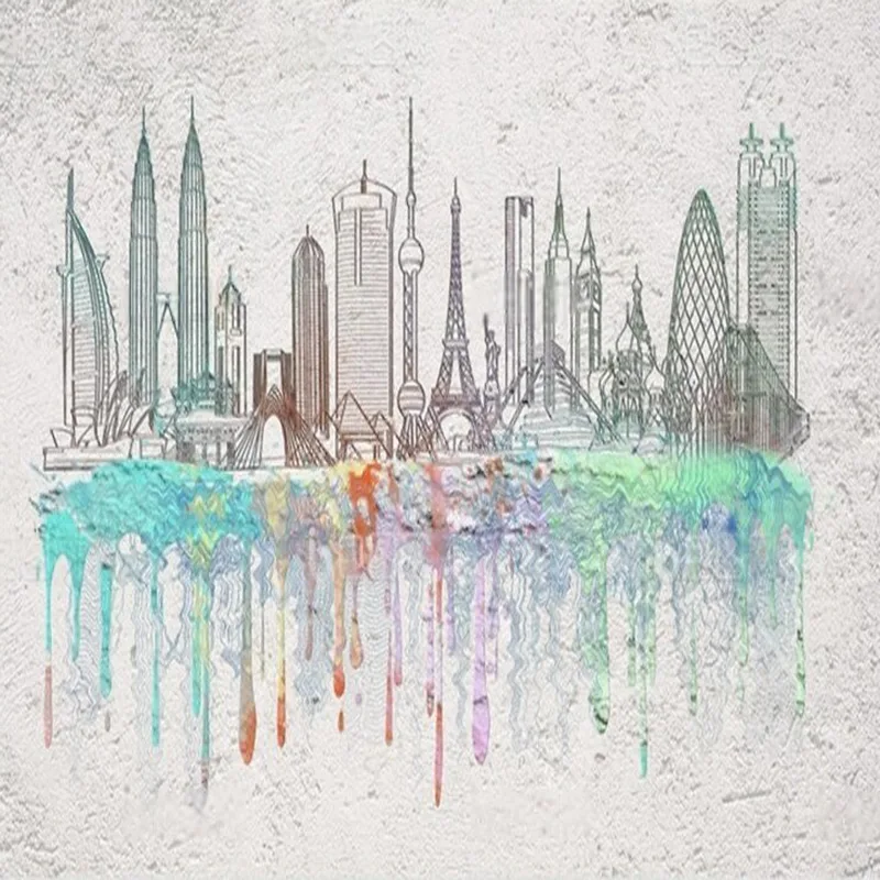 Silhouettes de ville aquarelle - Commercial Wallpaper Printing avis et prix